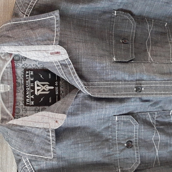 Tranquility Mayhem size medium dark grey short sleeve designer casual shirts - Picture 1 of 12